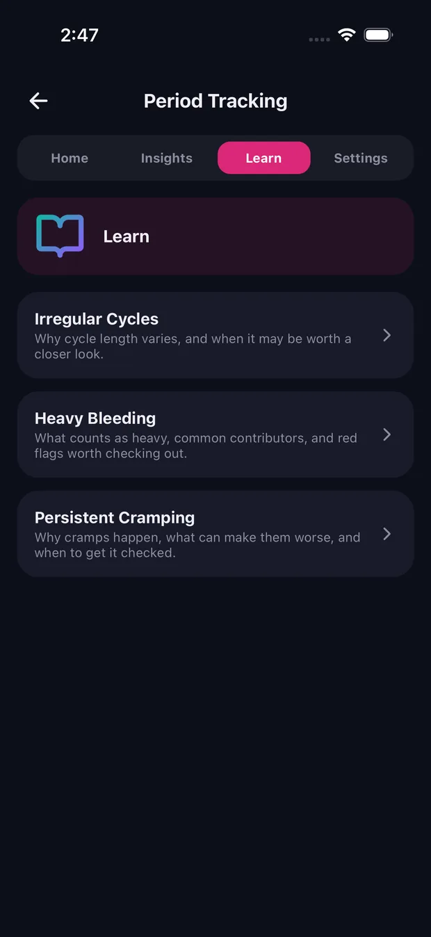 KYZO period tracking with cycle health guidance